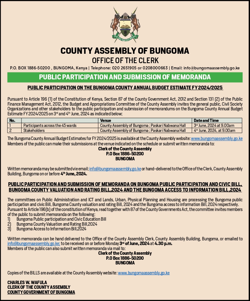 PUBLIC PARTICIPATION ON BUNGOMA ANNUAL BUDGET ESTIMATES 2024 2025AND BILLS