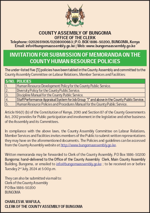 INVITATION FOR SUBMISSION OF MEMORANDA ON COUNTY HUMAN RESOURCE POLICIES