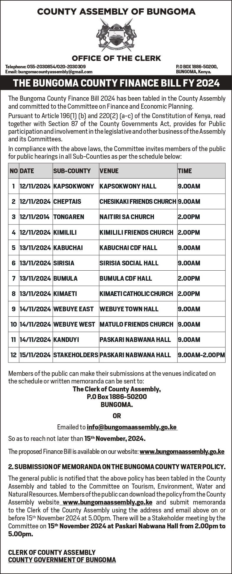 THE BUNGOMA COUNTY FINANCE BILL FY 2024