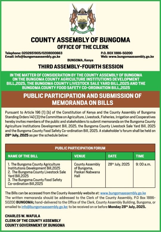 PUBLIC PARTICIPATION AND SUBMISSION OF MEMORANDA ON BILLS