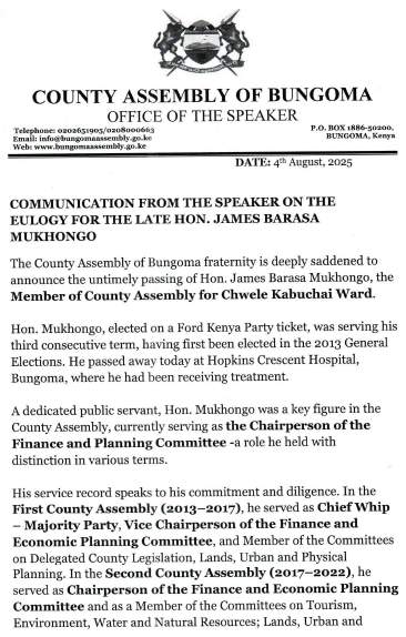 EULOGY FOR THE LATE HON. JAMES BARASA MUKHONGO