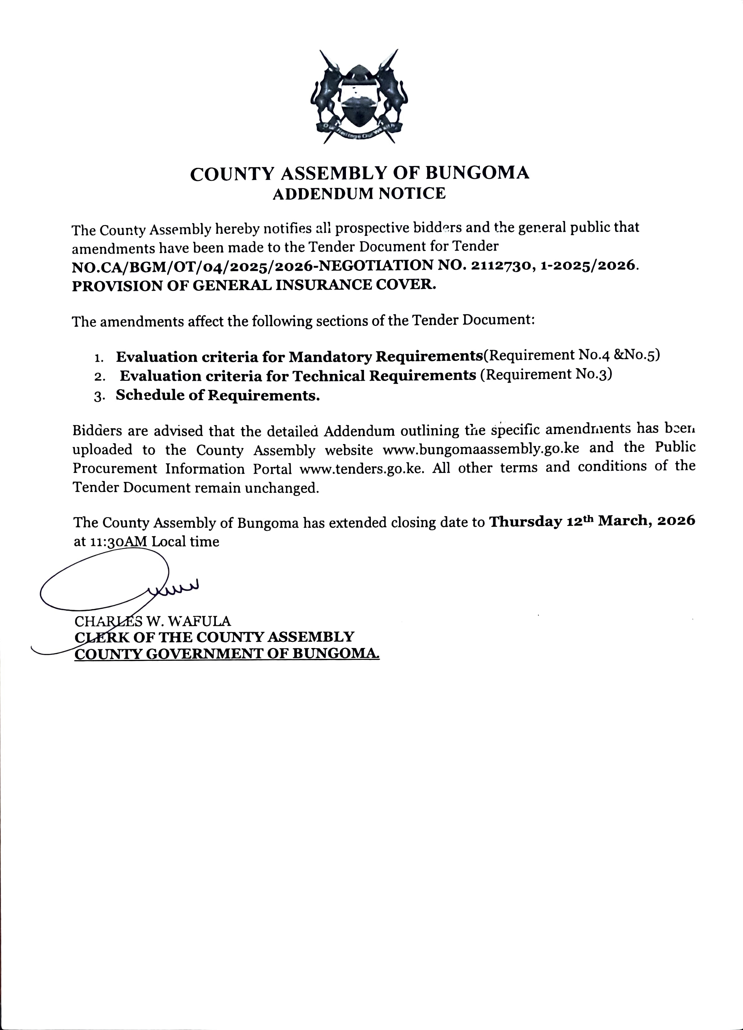 TENDER NOTICE : TENDER ADDENDUM