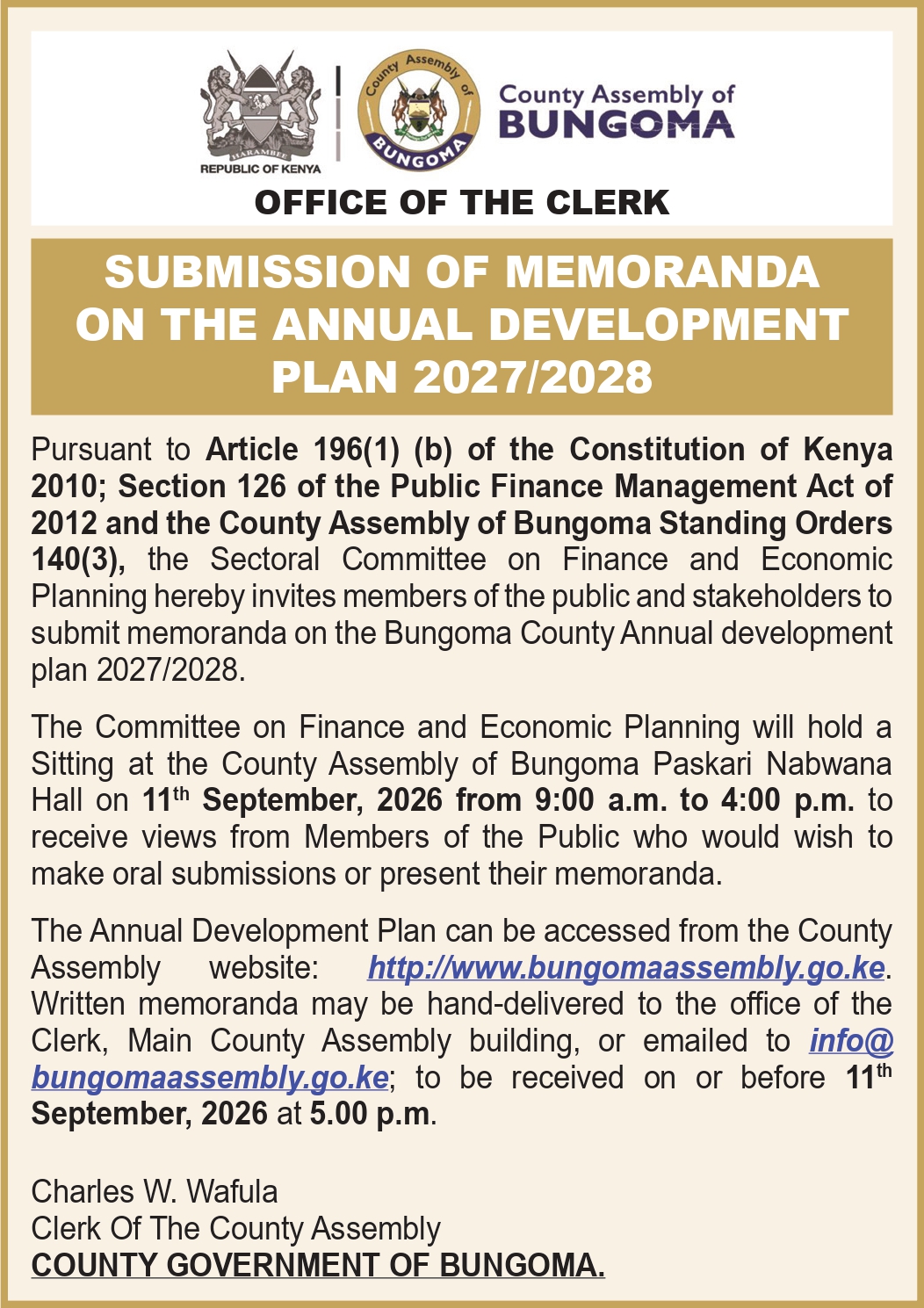 SUBMISSION OF MEMORANDA ON THE ANNUAL DEVELOPMENT PLAN 20272028