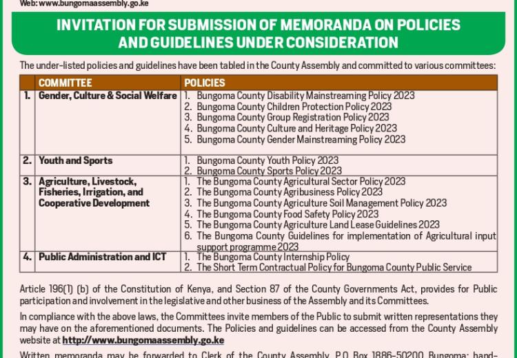 PUBLIC PARTICIPATION AND SUBMISSION OF MEMORANDA ON POLICIES