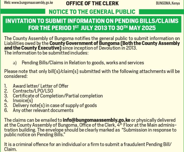 NOTICE TO THE GENERAL PUBLIC